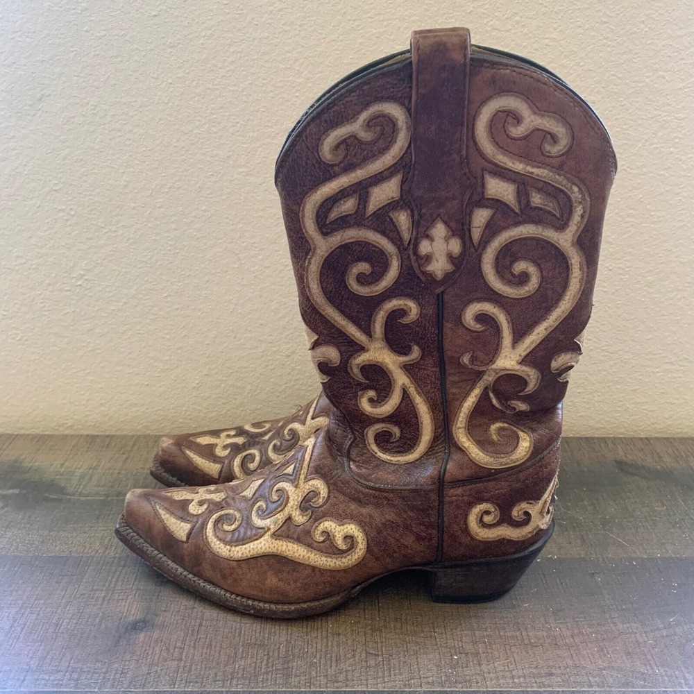 Tony Lama Women's 6.5 B Brown Snip Toe Cowgirl‎ Boots VF3924 Embroidered
